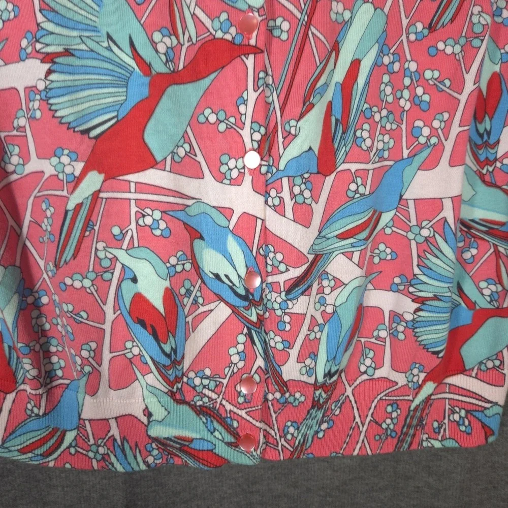 Talbots Cardigan Womens Large Bird‎ Print Tropical Resort Preppy Coastal